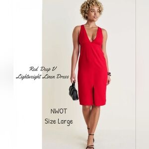 $9 VENUS RED DEEP V LINEN DRESS NWOT